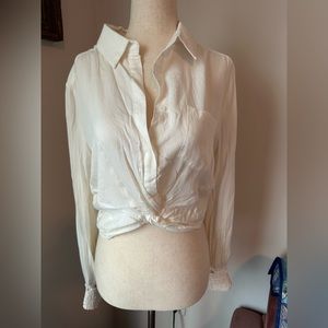 Cropped White Long Sleeve Top - Size Small